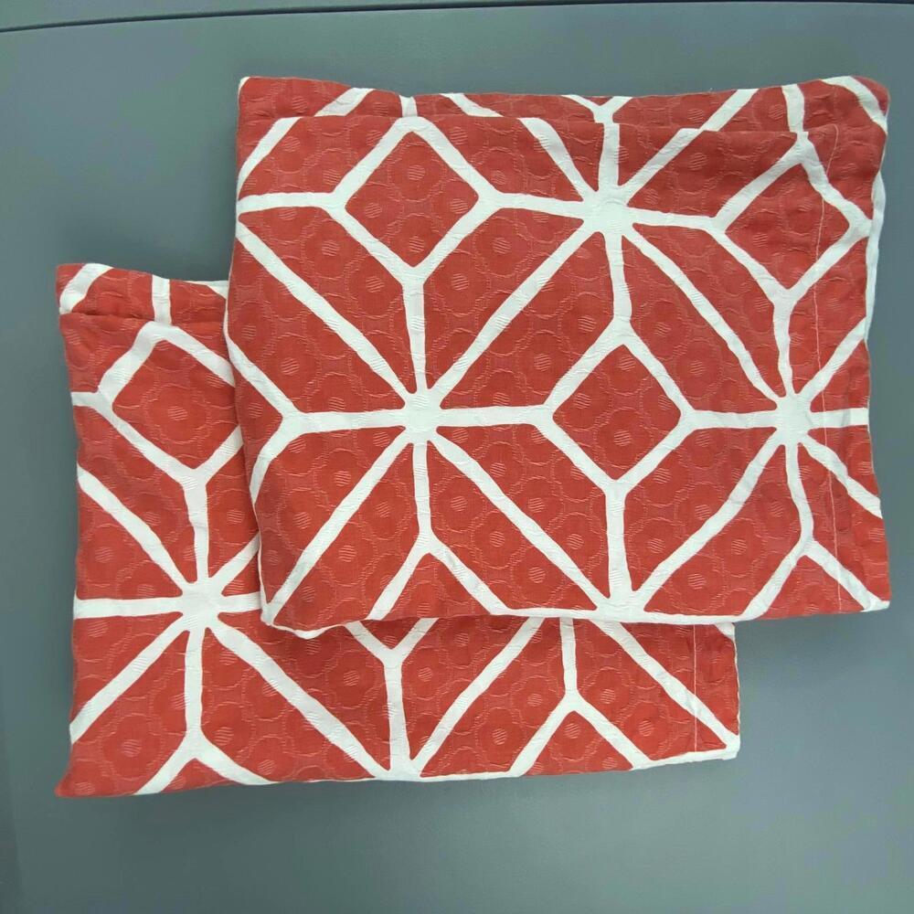 Trina Turk Coral & White Chic Geometric Decorative Pillow Covers - Set of 2